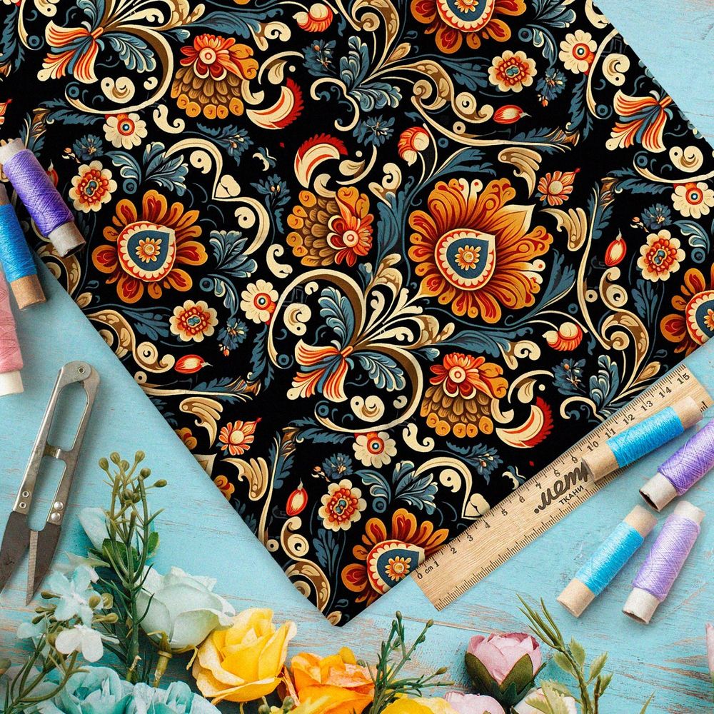 Ткань таффета викторианский цветочный орнамент