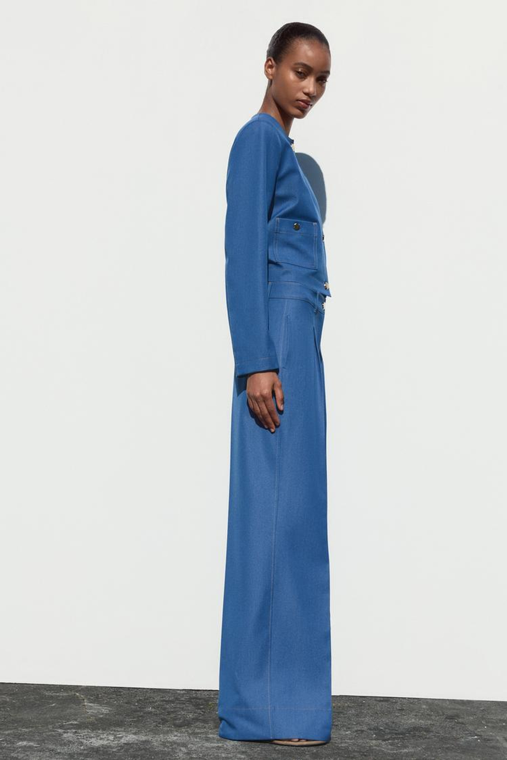 ZARA КАРДИГАН С КОНТРАСТНОЙ СТРОЧКОЙ, СВЕТЛЫЙ ИНДИГО