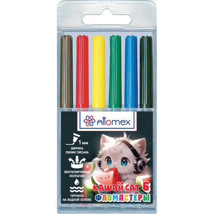 Фломастеры   6цв "Attomex. Kawaii Cat", вентил.колпачок, блистер