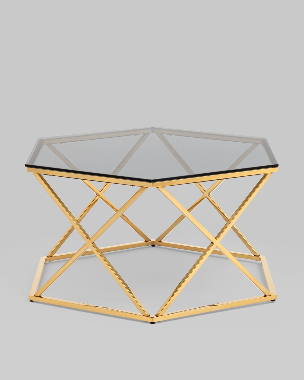 Журнальный столик Круз 93*80 стекло smoke сталь золото