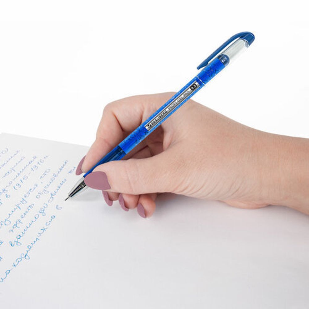 Ручка гелевая BRAUBERG "Profi-Gel PRO", СИНЯЯ, линия письма 0,4 мм, игольчатый наконечник 0,5 мм, печать на корпусе, 144125