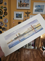 Картина авторская акварельная в раме 20х50 см на стену для интерьера "Весна на Ваське"