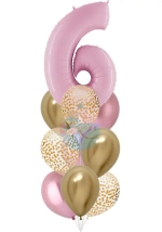 Фонтан c розовой цифрой «6» из 10 воздушных шаров с гелием