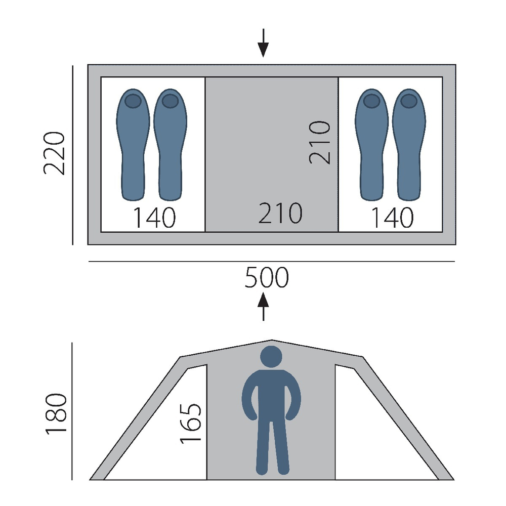 Большая четырехместная палатка с тамбуром Btrace Arten Gemini, 500х220х180 см