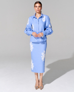 Юбка из премиальной джинсовой ткани с вышивкой ручной работы