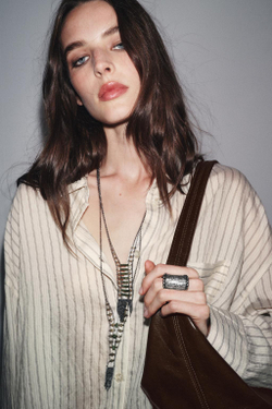 ZARA БОЛЬШОЕ КОЛЬЦО С МЕТАЛЛИЧЕСКОЙ СЕТКОЙ, СЕРЕБРИСТЫЙ