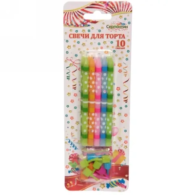 Свечи для торта»Нежный горошек» 10 шт. 10 см, микс цветов