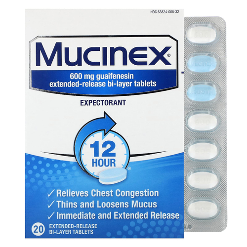 Mucinex, Муцинекс, 600 мг, 20 двухслойных таблеток с пролонгированным высвобождением