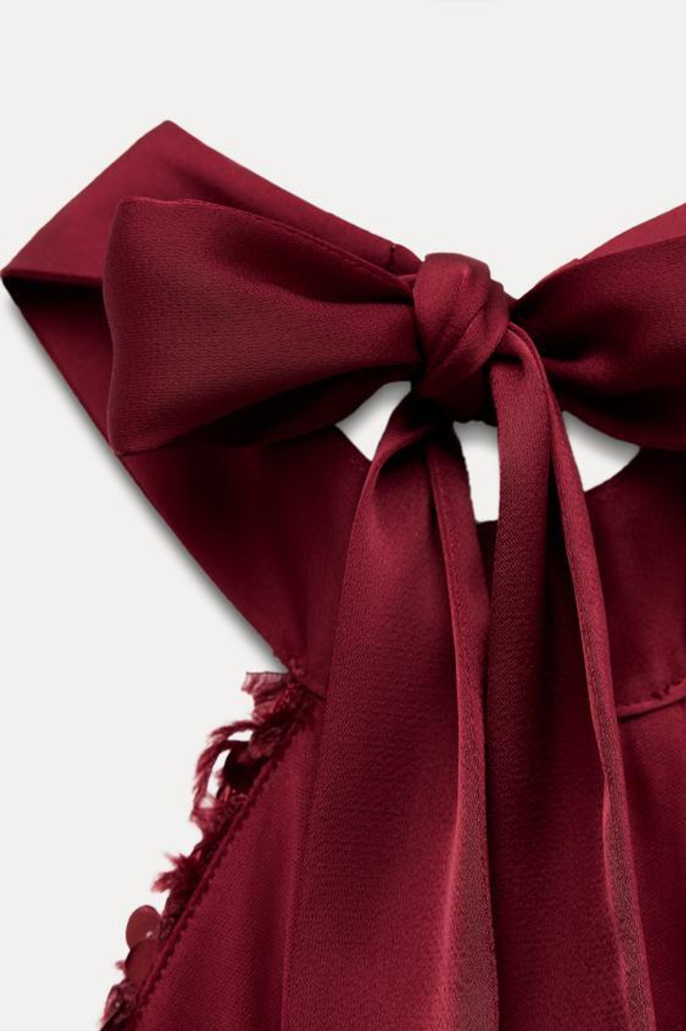 ZARA ТОП С НЕОБРАБОТАННОЙ КРОМКОЙ И ПАЙЕТКАМИ, БОРДОВЫЙ