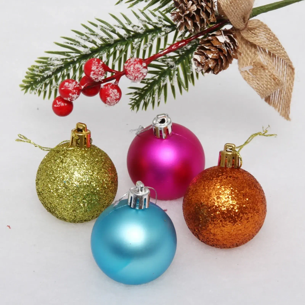Новогодние шары 5 см (набор 4 шт) «Микс фактур», Яркий микс