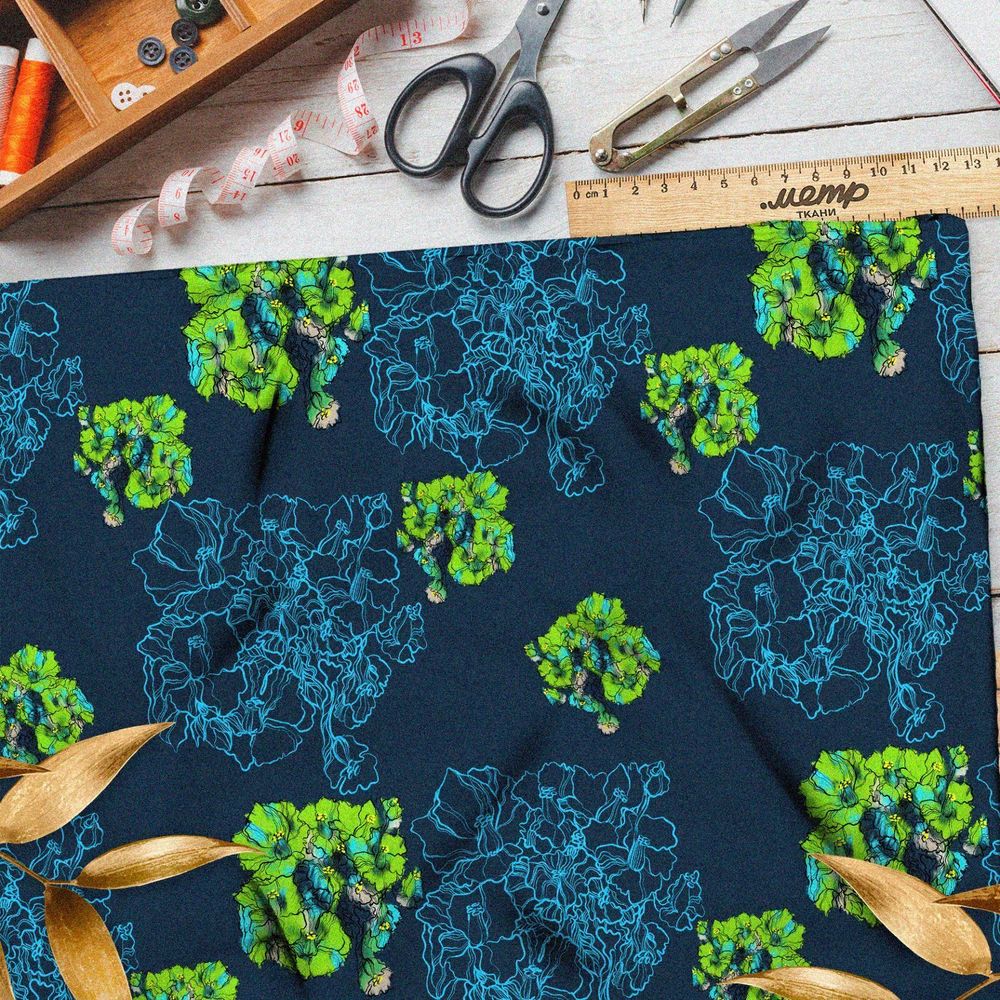 Ткань дюспо зелёные листья цветы