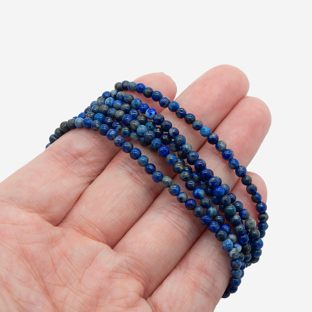 Лазурит с вкраплениями пирита натуральный, бусины в форме шара 3мм