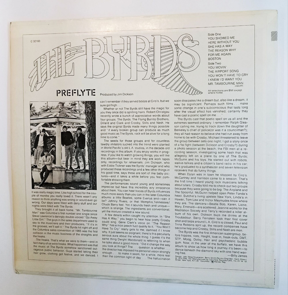 Винтажная виниловая пластинка LP The Byrds Preflyte (USA 1973)