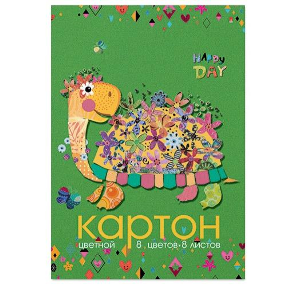 Картон цветной А4 8л. 8цв. в папке "Мультики" 4 вида (Альт)
