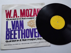 Винтажная виниловая пластинка LP W.A. Mozart В.А Моцарт, Quintet In E Flat Major, K. 452, Quintet In E Flat Major, Op. 16 (Венгрия 1974)