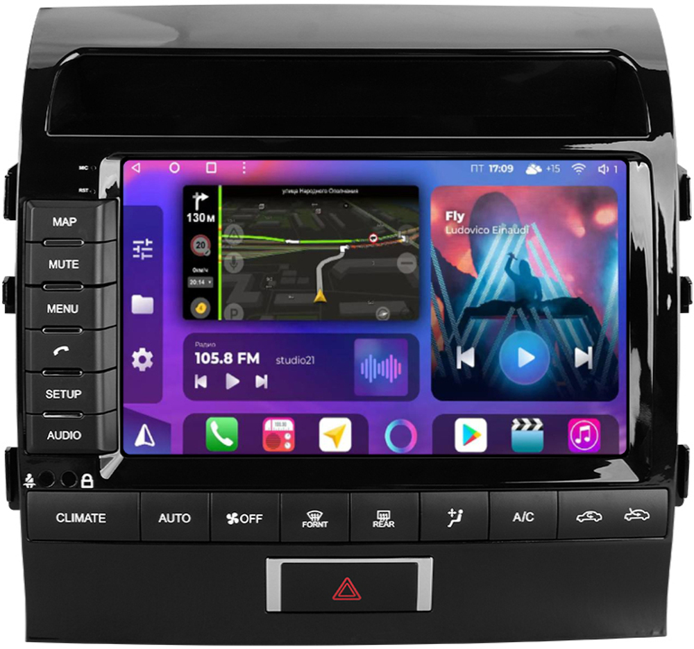 Магнитола для Toyota Land Cruiser 200 2007-2015 (климат на ШГУ) - FarCar GX9-9006 монитор 9.5" 2K QLED на Android 14, TS20, 6+128Гб, CarPlay, 4G SIM-слот