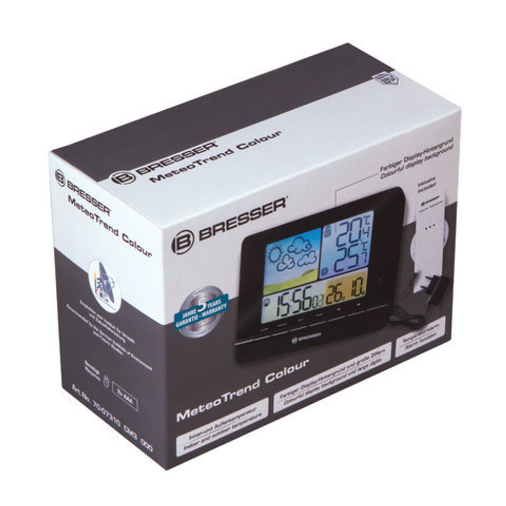 Метеостанция BRESSER MeteoTrend Colour, термодатчик, гигрометр, часы, будильник, черный, 71135