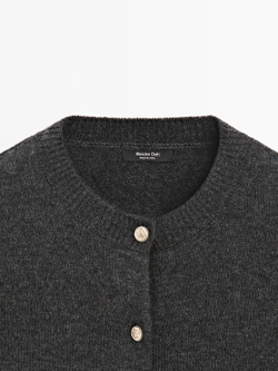 Massimo Dutti Кардиган из трикотажа с золотистыми пуговицами, антрацитово-серый