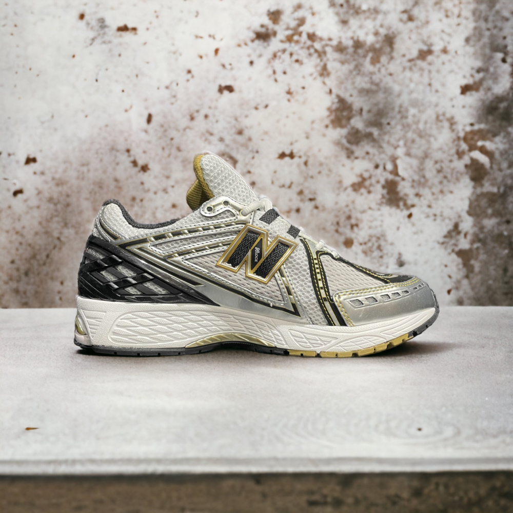 New balance white gold sneakers 2025