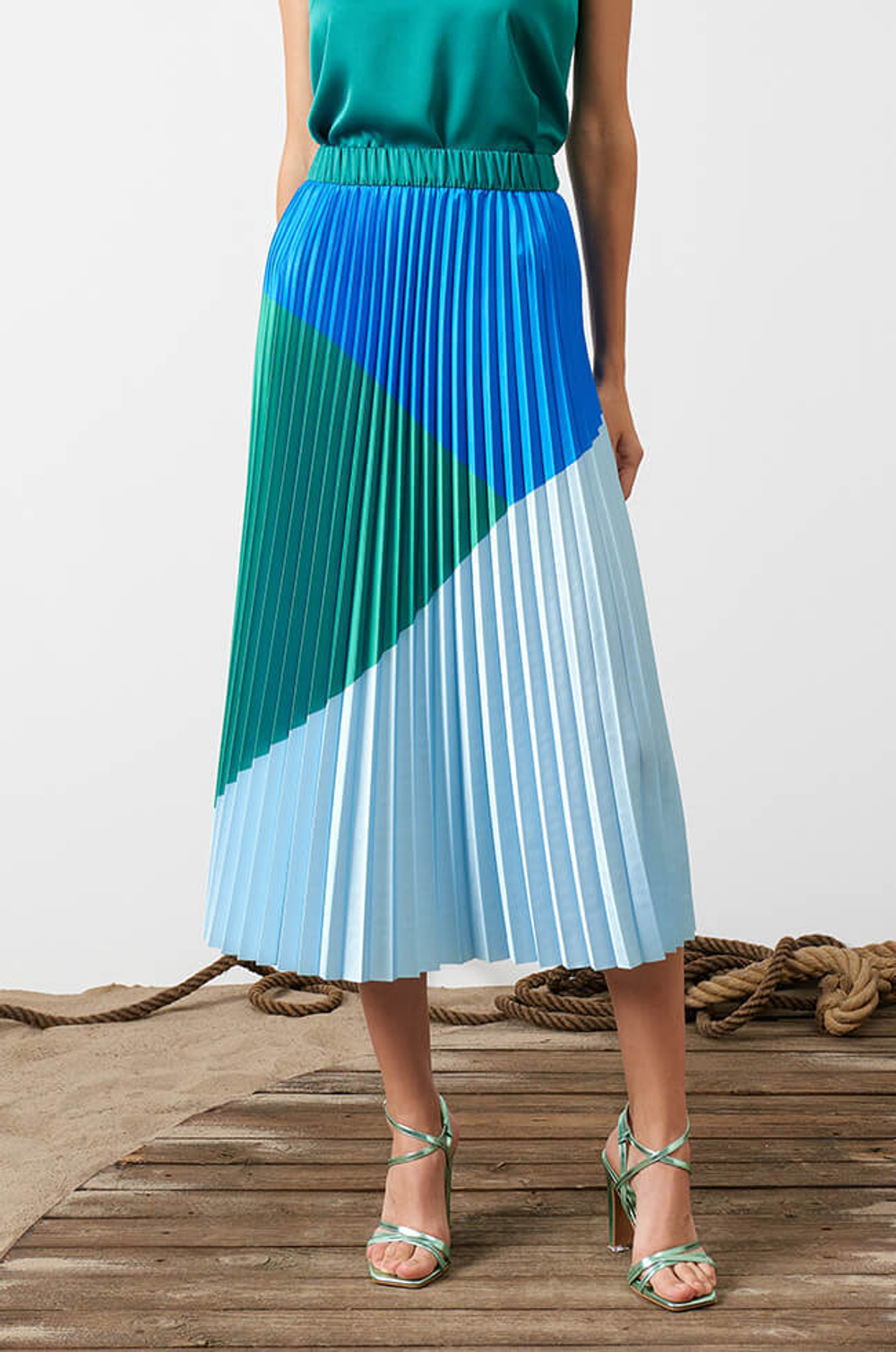 4834 Юбка женская (сине-зеленый принт)