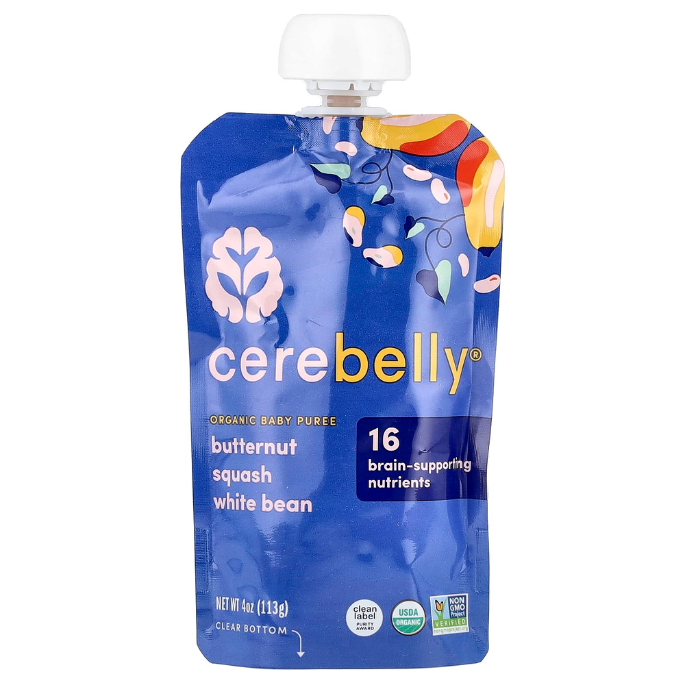 Cerebelly, Органическое детское пюре, мускатная тыква и белая фасоль, 6 пакетиков по 113 г (4 унции)