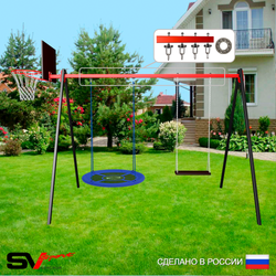 Уличные качели Sv Sport УК177КП2 (3.0м/Щит баскет/Гнездо Оксф. 100см/Деревянные/Подвесы на подш 2к)