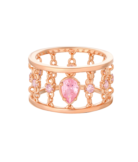 Кольцо широкое из серебра со вставками из розовых фианитов
