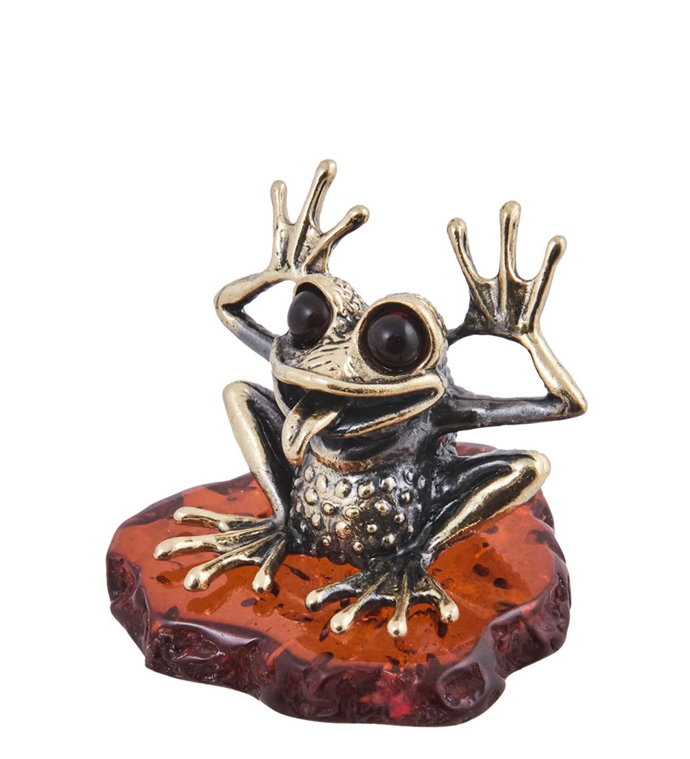 AM-4032 Фигурка «Лягушка Кривляка» (латунь, янтарь)
