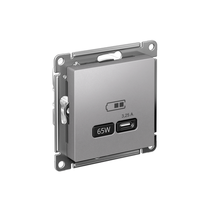 Розетка USB AtlasDesign тип C 65Вт QC PD высокоскор. ЗУ механизм алюм. SE ATN000327