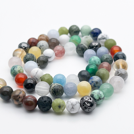 Натуральные камни микс бусины, диаметр около 6,2-6,9 мм, цена за нить 38 см