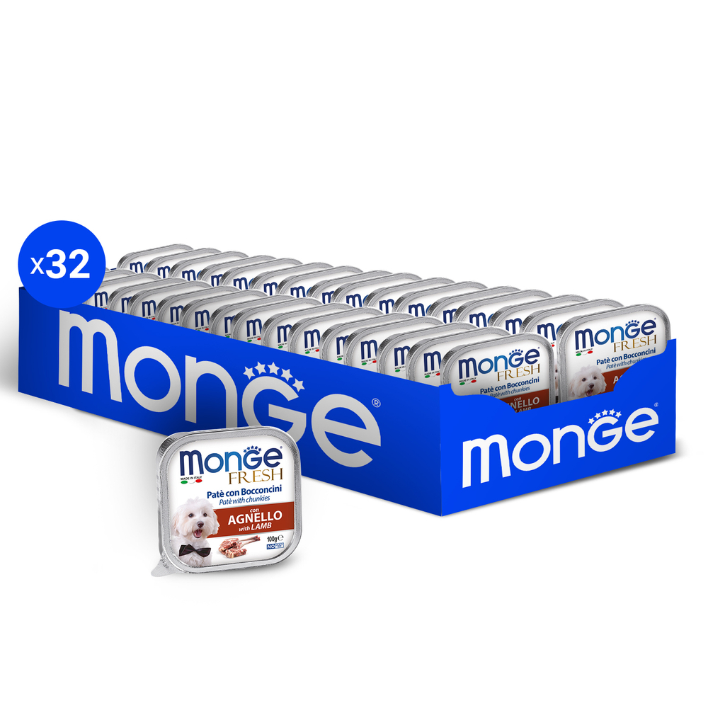 Влажный корм Monge Dog Fresh для собак, с ягненком, консервы 32 шт по 100 г