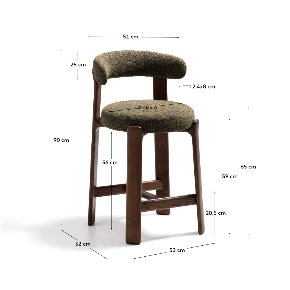 Полубарный стул Granite из зеленого шенилла и ясеня с отделкой орех 65 см