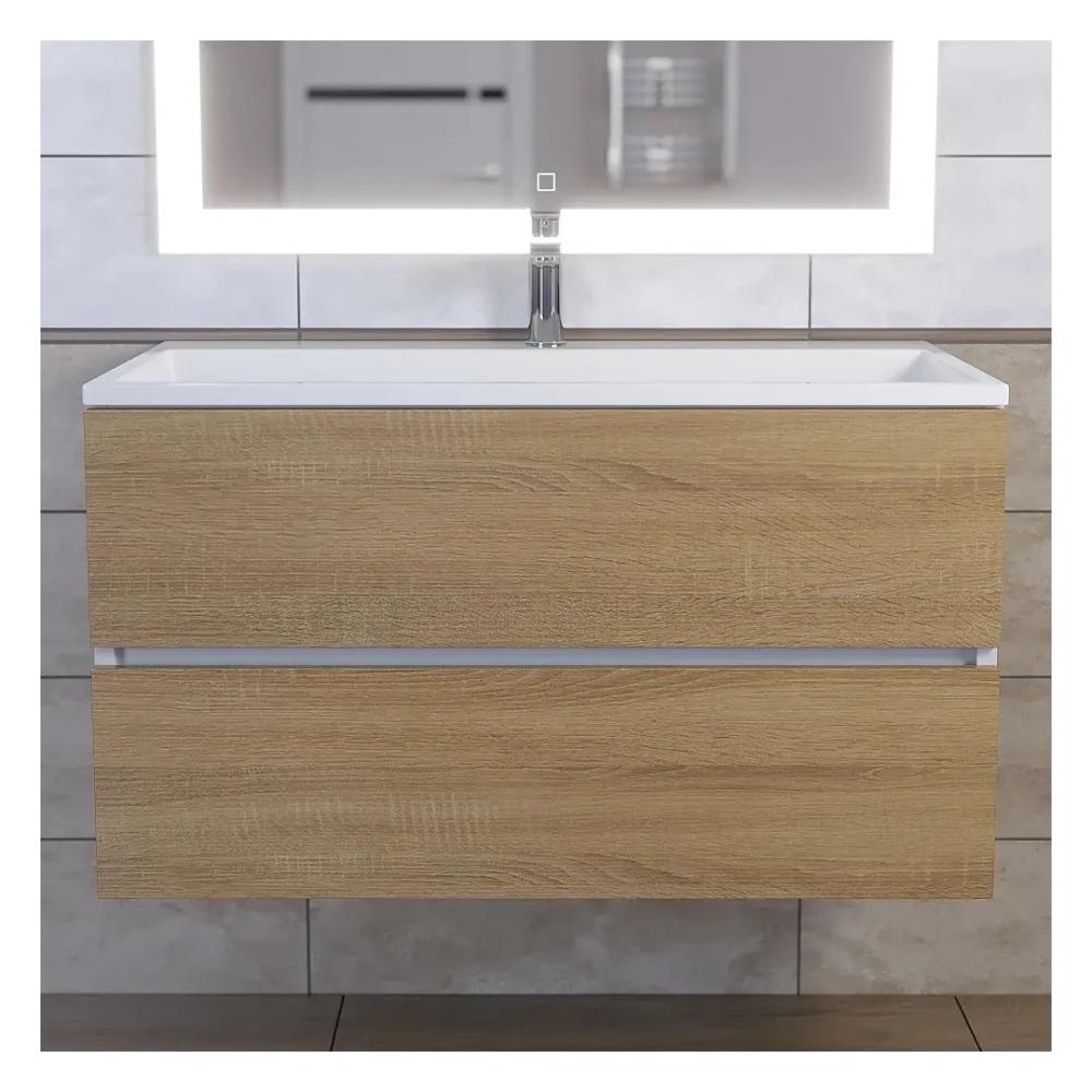 Тумба с раковиной Uperwood Barsa 90 см, раковина белая, подвесная тумба белая/дуб сонома