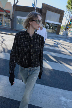 ZARA БЛЕЙЗЕР ИЗ РЕЛЬЕФНОЙ ТКАНИ С МЕТАЛЛИЗИРОВАННОЙ НИТЬЮ, ЧЕРНЫЙ/ЭКРЮ