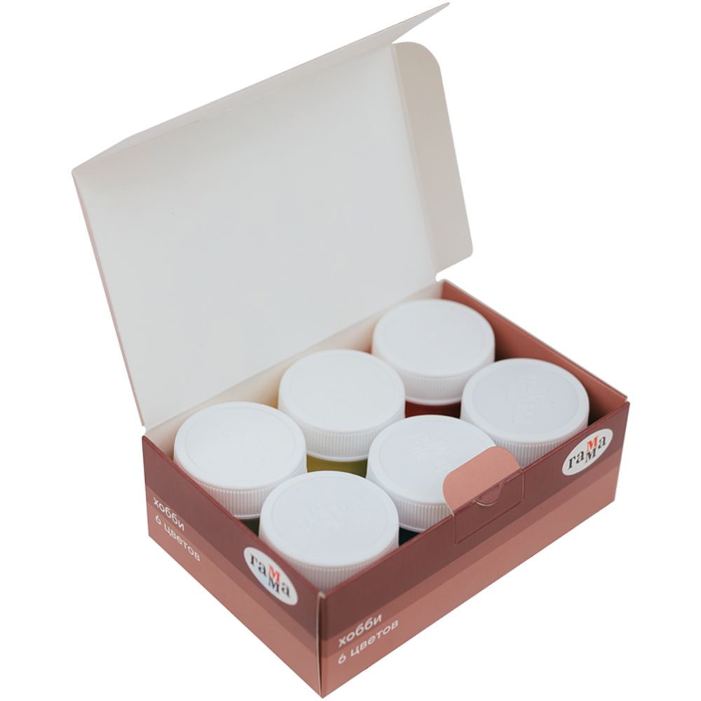 Краски акриловые декоративные Гамма "Хобби", 06 цветов, 20мл, картон. упаковка, перламутр.