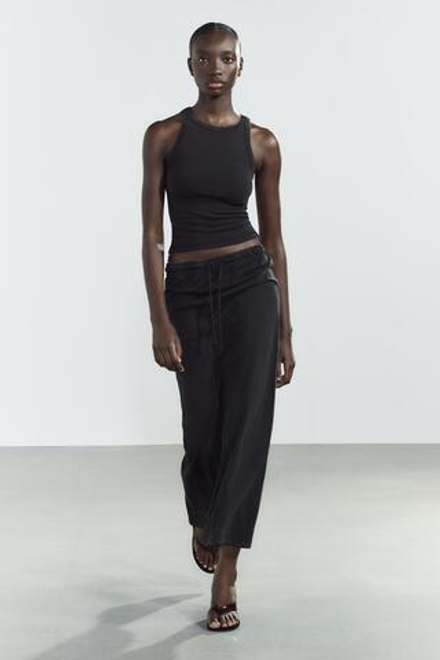 ZARA ЮБКА МИДИ С ЭФФЕКТОМ ПОТЕРТОСТИ, ЧЕРНЫЙ