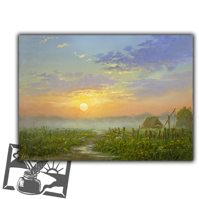 Открытка почтовая. Куликов Владимир. Туман в деревне