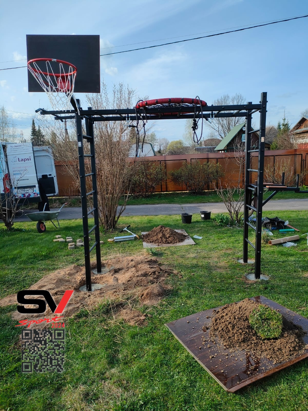 Монтаж уличной шведской стенки Sv Sport Рукоход (4 вертикальных столба)