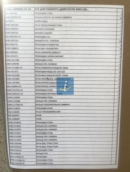 Р/к для ремонта двигателя ЯМЗ 536 (полный) 5360-2000005-05