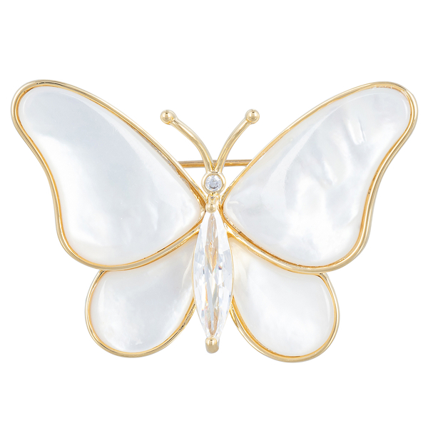 Брошь Fiore Luna Бабочка Zircon Natural Shell XR06424F G