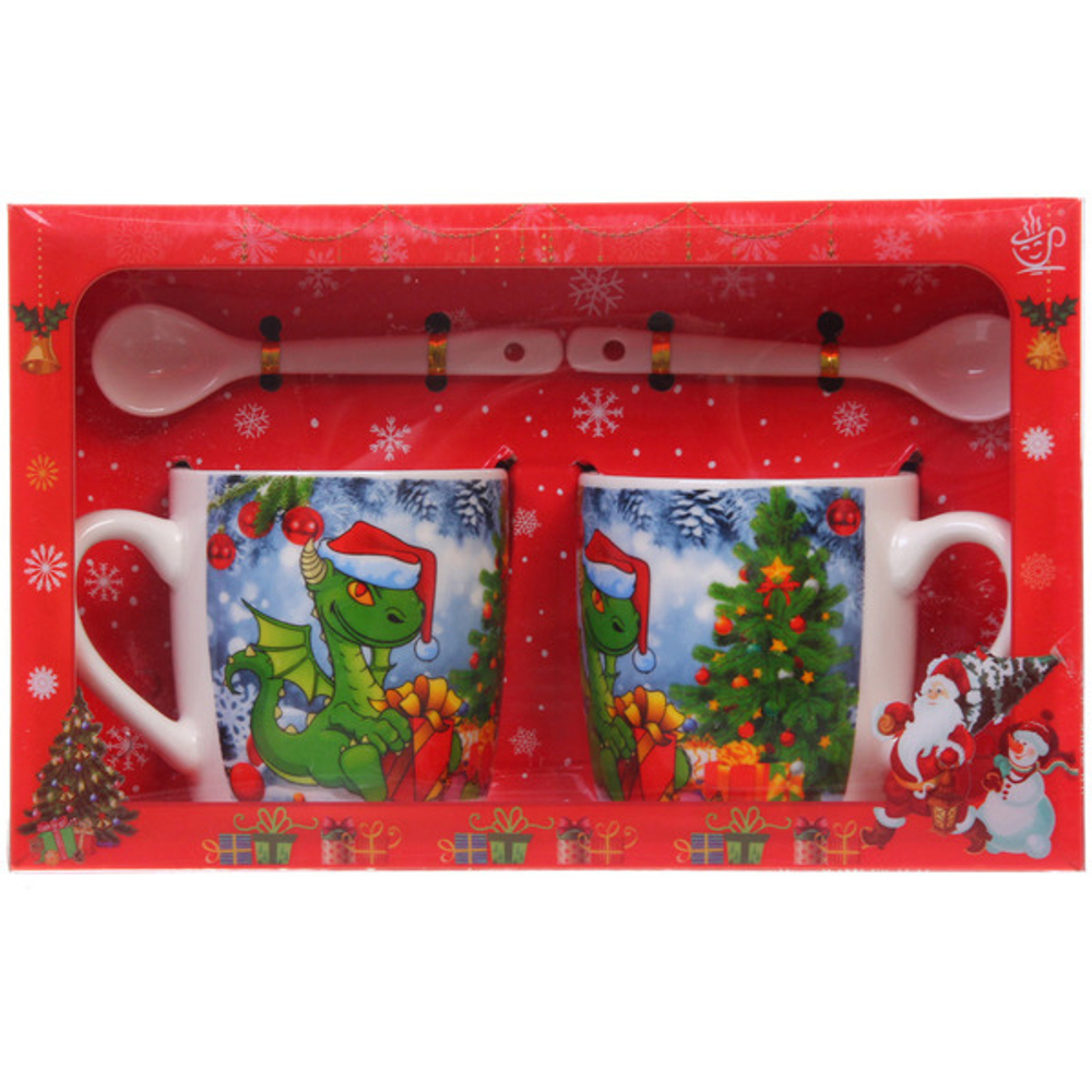 Кружка керамическая 200мл в наборе 2шт с ложками «Загадочный Дракон»