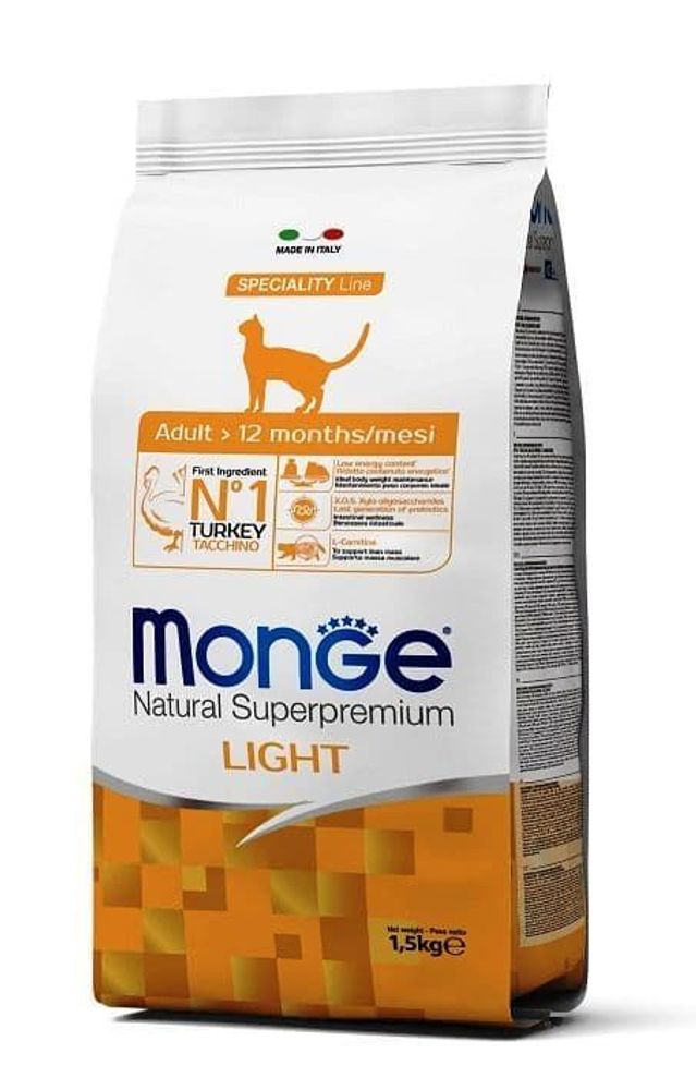 Monge Cat Speciality Light низкокалорийный корм для кошек с индейкой 1,5 кг