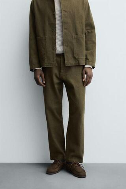 ZARA БРЮКИ ИЗ РЕЛЬЕФНОЙ ХЛОПКОВОЙ ТКАНИ, ЗЕЛЕНЫЙ