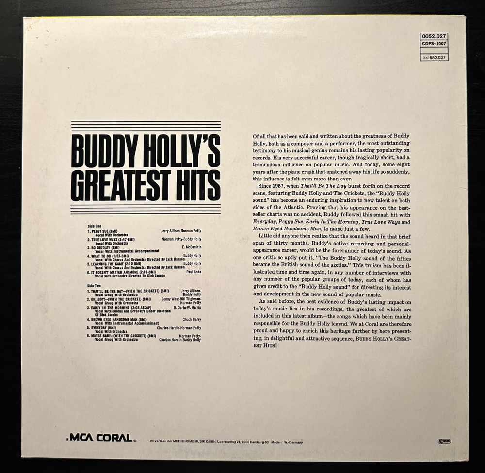 Buddy Holly - Buddy Holly's Greatest Hits (Германия 1978г.)