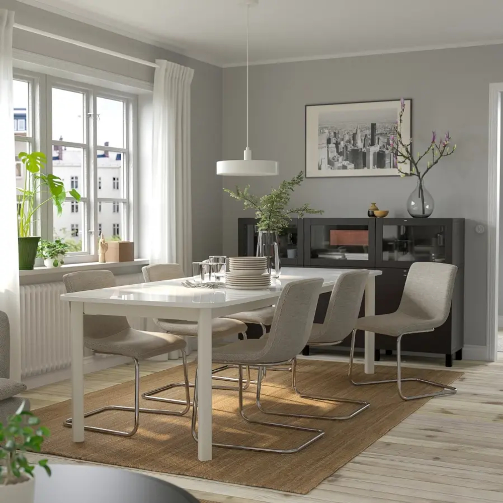 Стол и 6 стула - STRANDTORP / LUSTEBO IKEA/ СТРАНДТРОП/ ЛУСТЕБО ИКЕА, 150/260 см, серый/белый