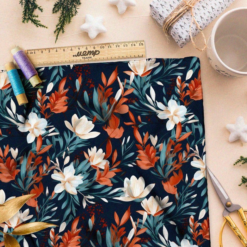 Ткань премиум сатин ночной цветник