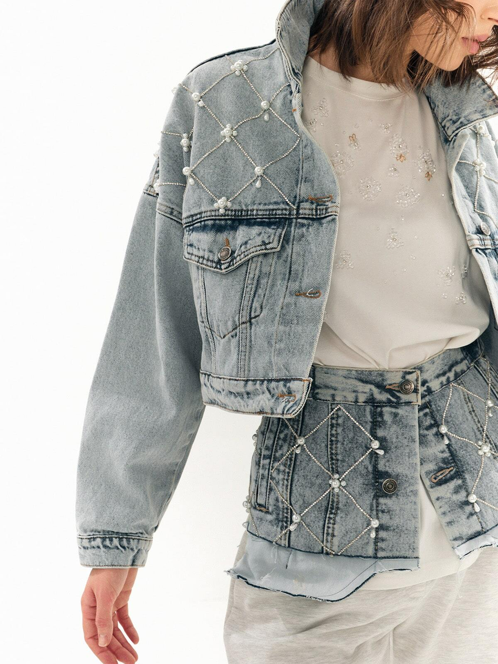 Жакет джинсовый crop PEARL, голубой