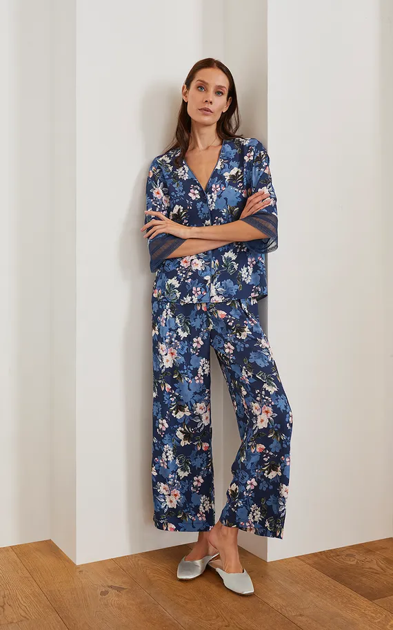 Брюки 56415 Синий цветы