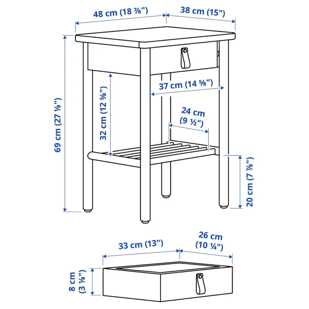 Тумбочка прикроватная - IKEA BJÖRKSNÄS/BJORKSNAS/БЬЁРКСНЭС ИКЕА, 48х38х69 см, под беленый дуб