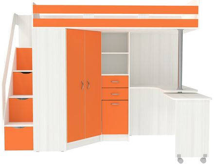 Кровать-чердак КарИВи Мийа Люкс Белое Дерево Оранжевый